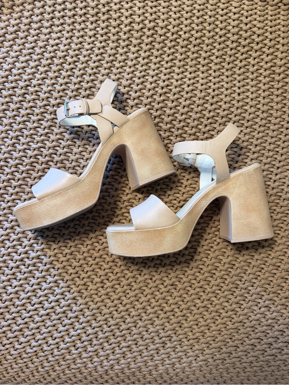 Society Beige Platform Block Heel Sandals